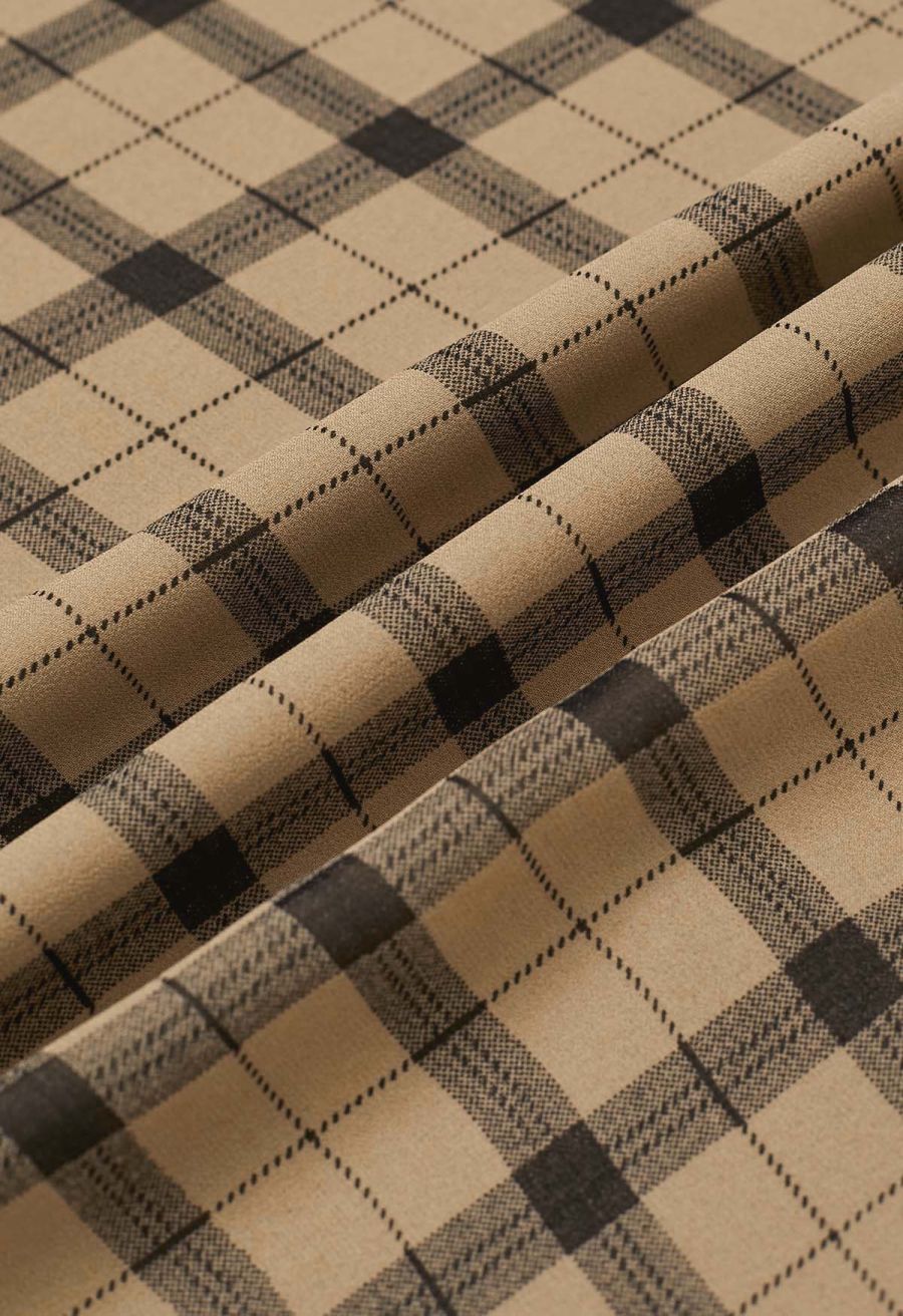 Flowy Plaid Panel Chiffon Flare Maxi Skirt in Tan