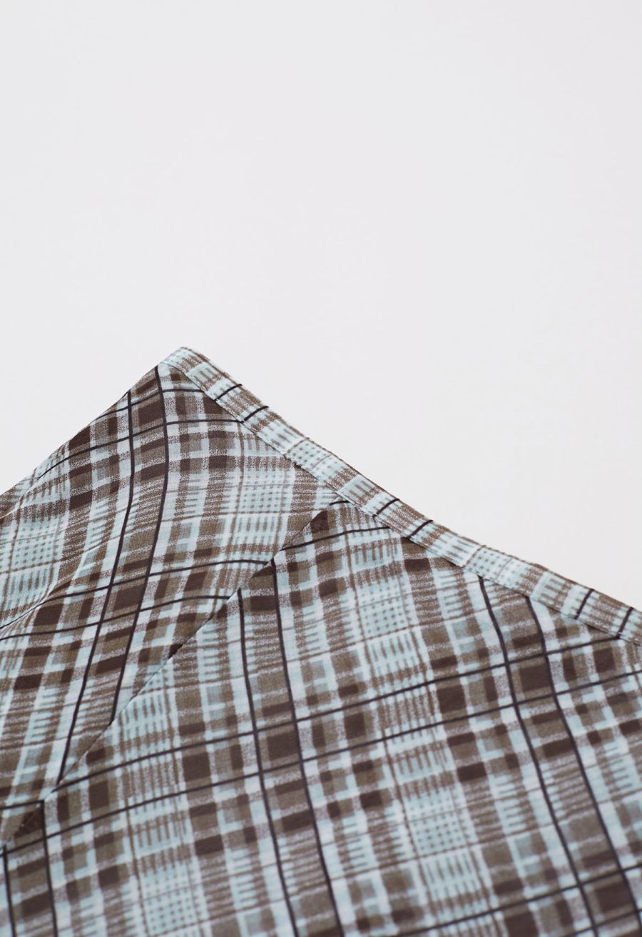Flowy Plaid Panel Chiffon Flare Maxi Skirt in Blue