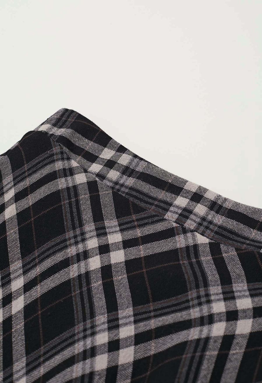 Plaid Charm Half Elasticated Waistband Maxi Skirt in Black