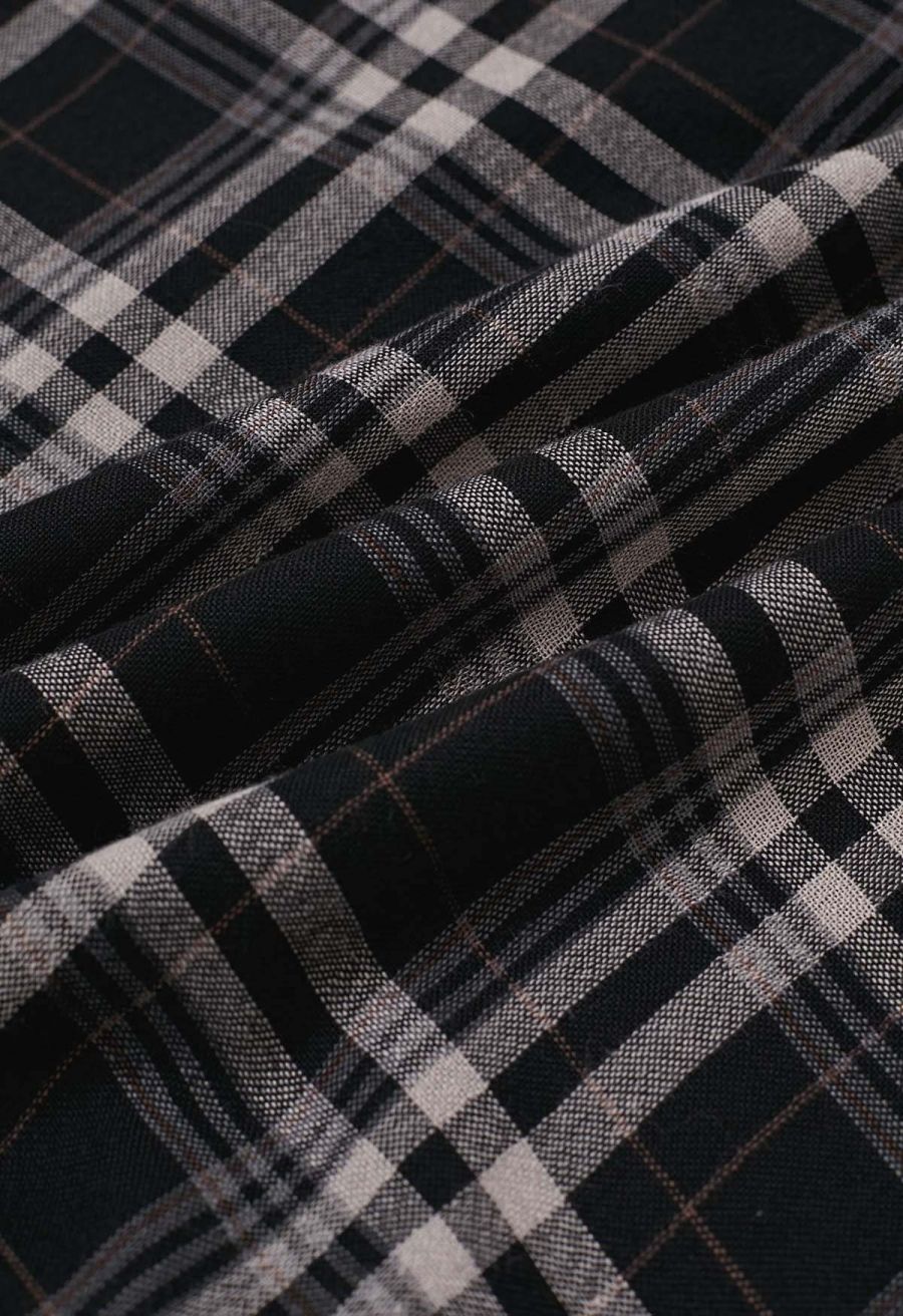 Plaid Charm Half Elasticated Waistband Maxi Skirt in Black
