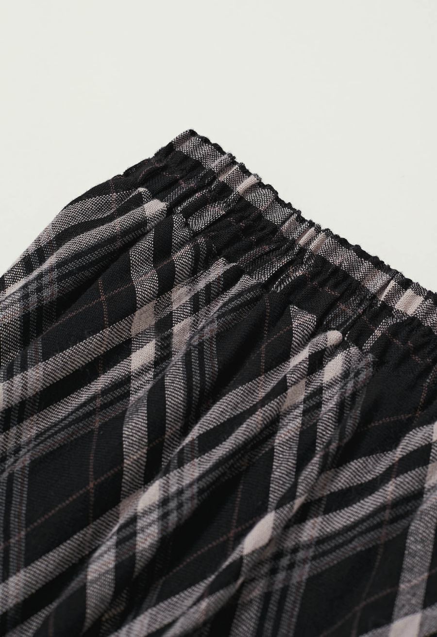 Plaid Charm Half Elasticated Waistband Maxi Skirt in Black