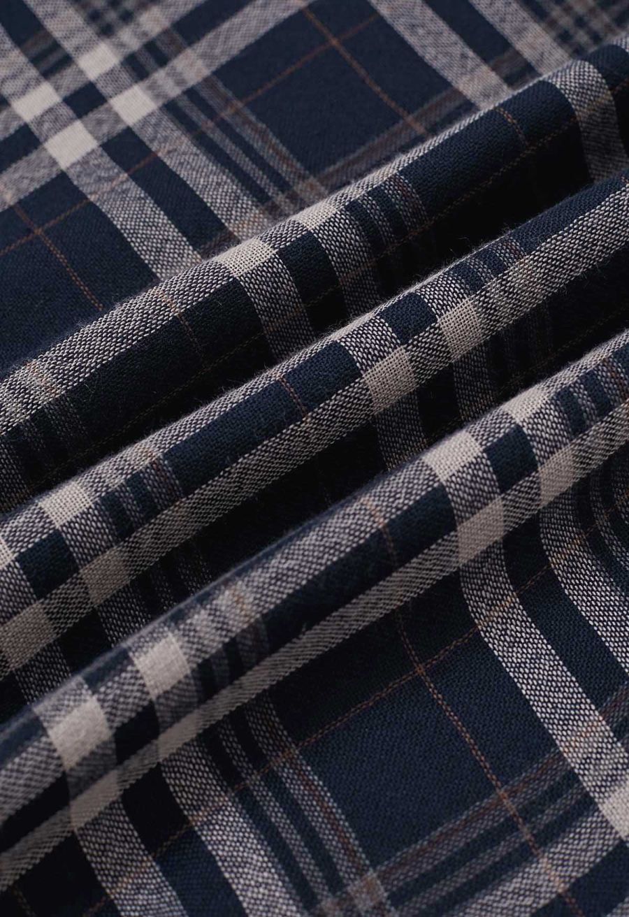 Plaid Charm Half Elasticated Waistband Maxi Skirt in Navy