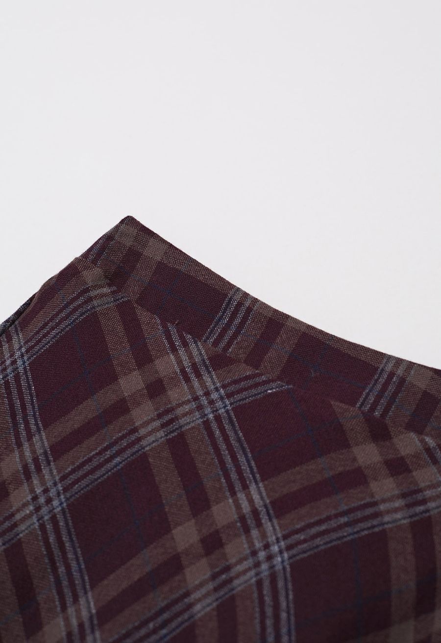 Plaid Charm Half Elasticated Waistband Maxi Skirt in Plum