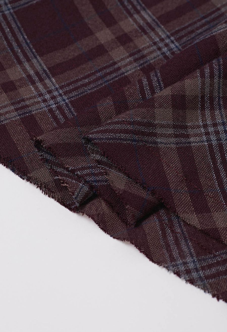 Plaid Charm Half Elasticated Waistband Maxi Skirt in Plum