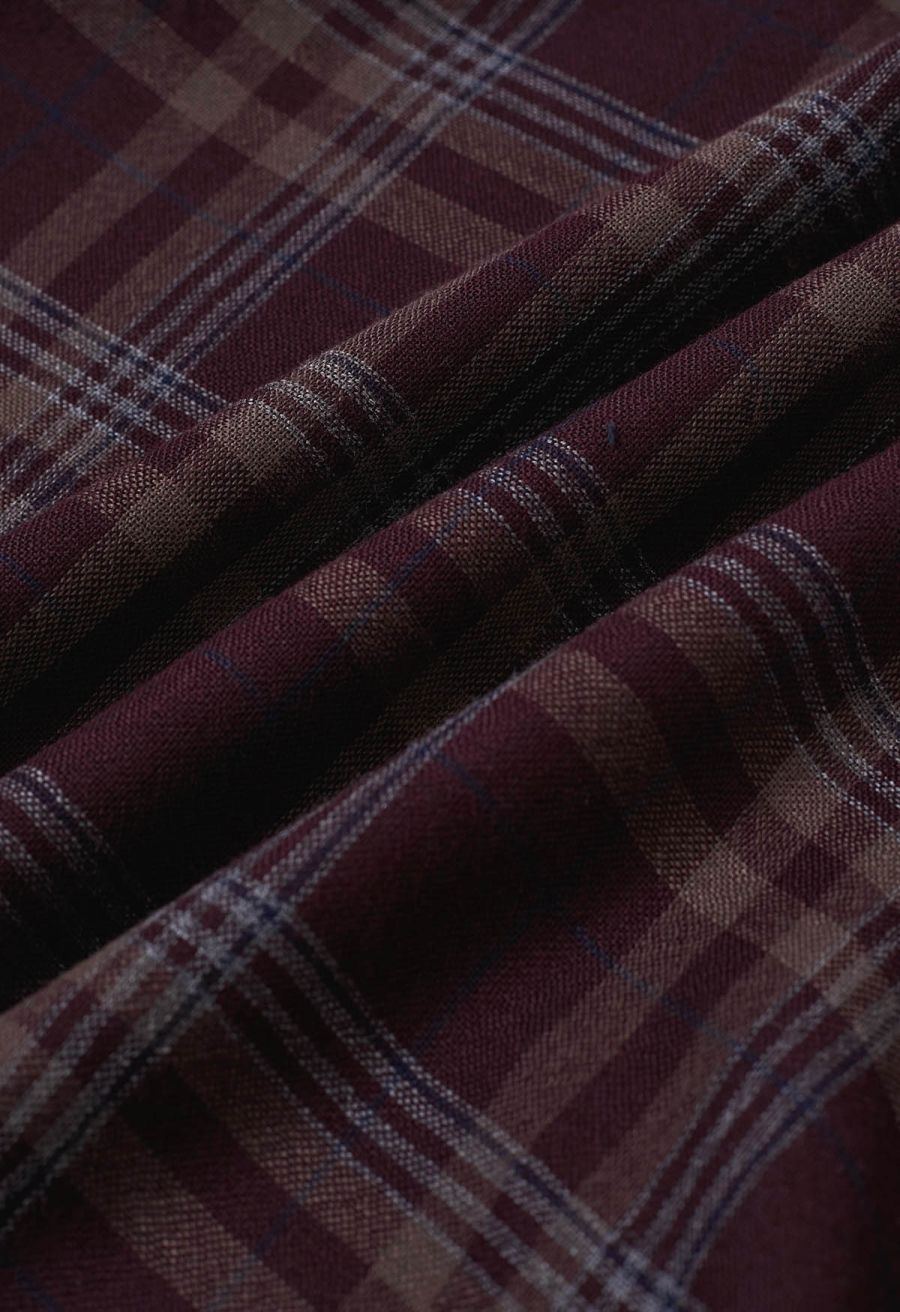 Plaid Charm Half Elasticated Waistband Maxi Skirt in Plum