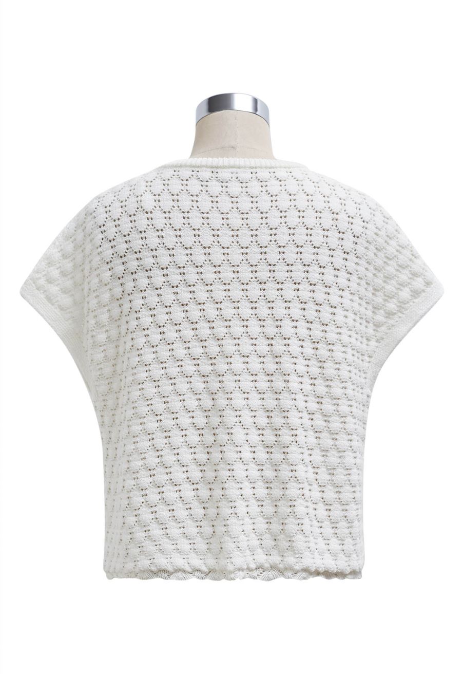 Sun-Inspired Button Pointelle Knit Top in White