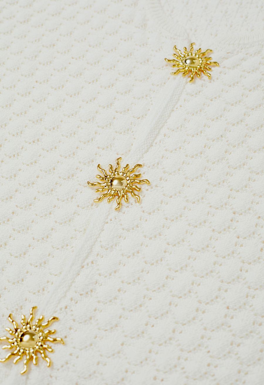 Sun-Inspired Button Pointelle Knit Top in White