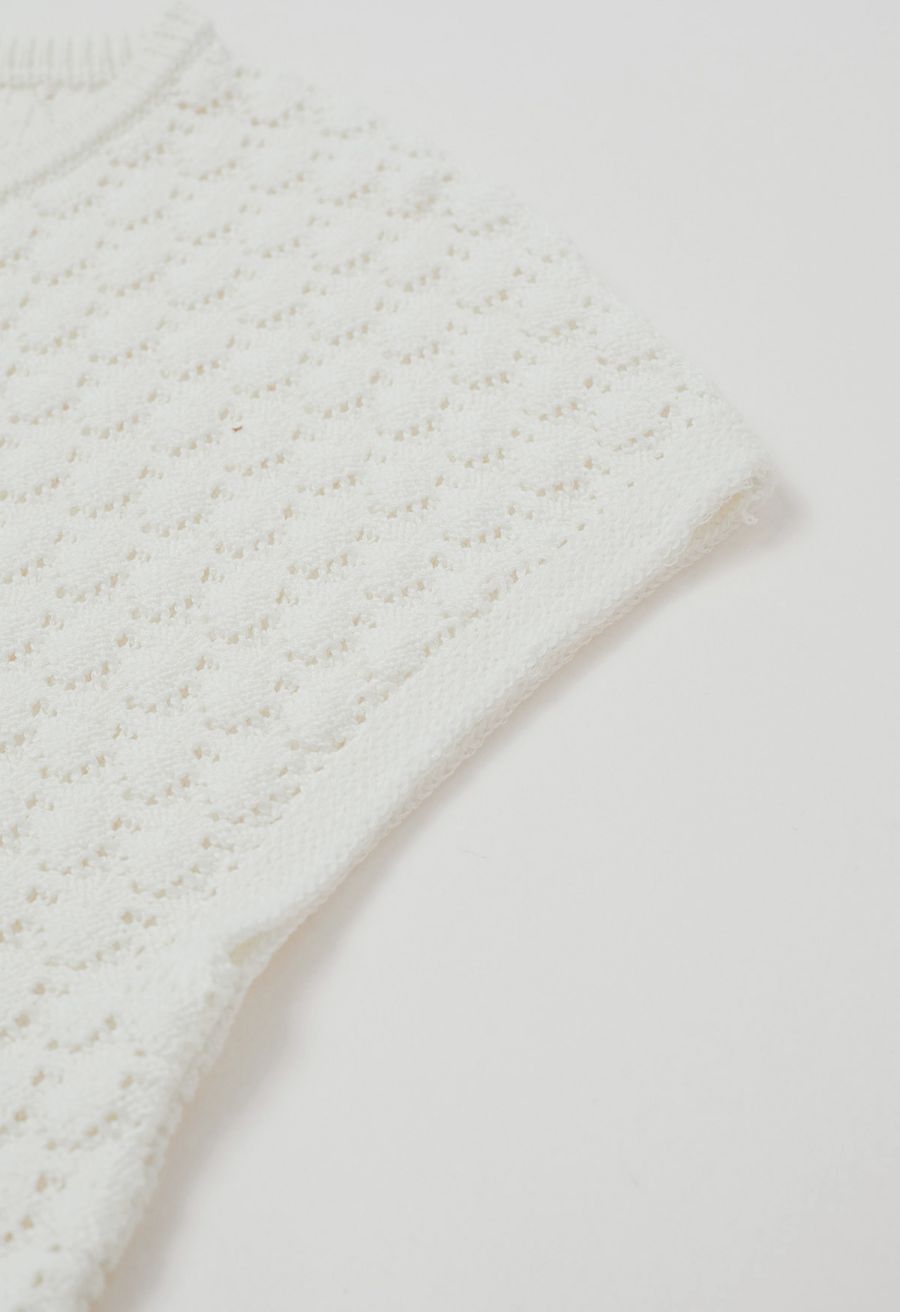 Sun-Inspired Button Pointelle Knit Top in White