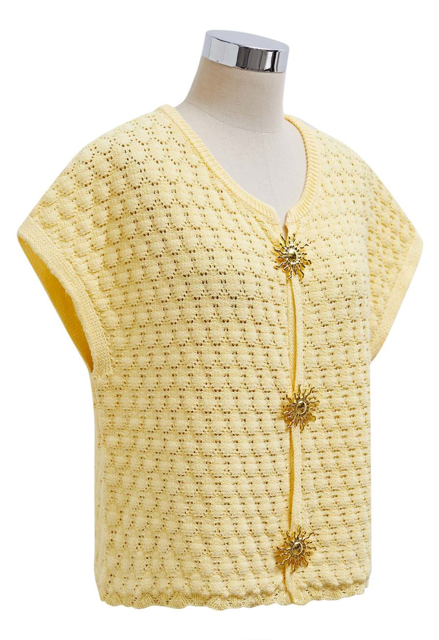 Sun-Inspired Button Pointelle Knit Top in Yellow