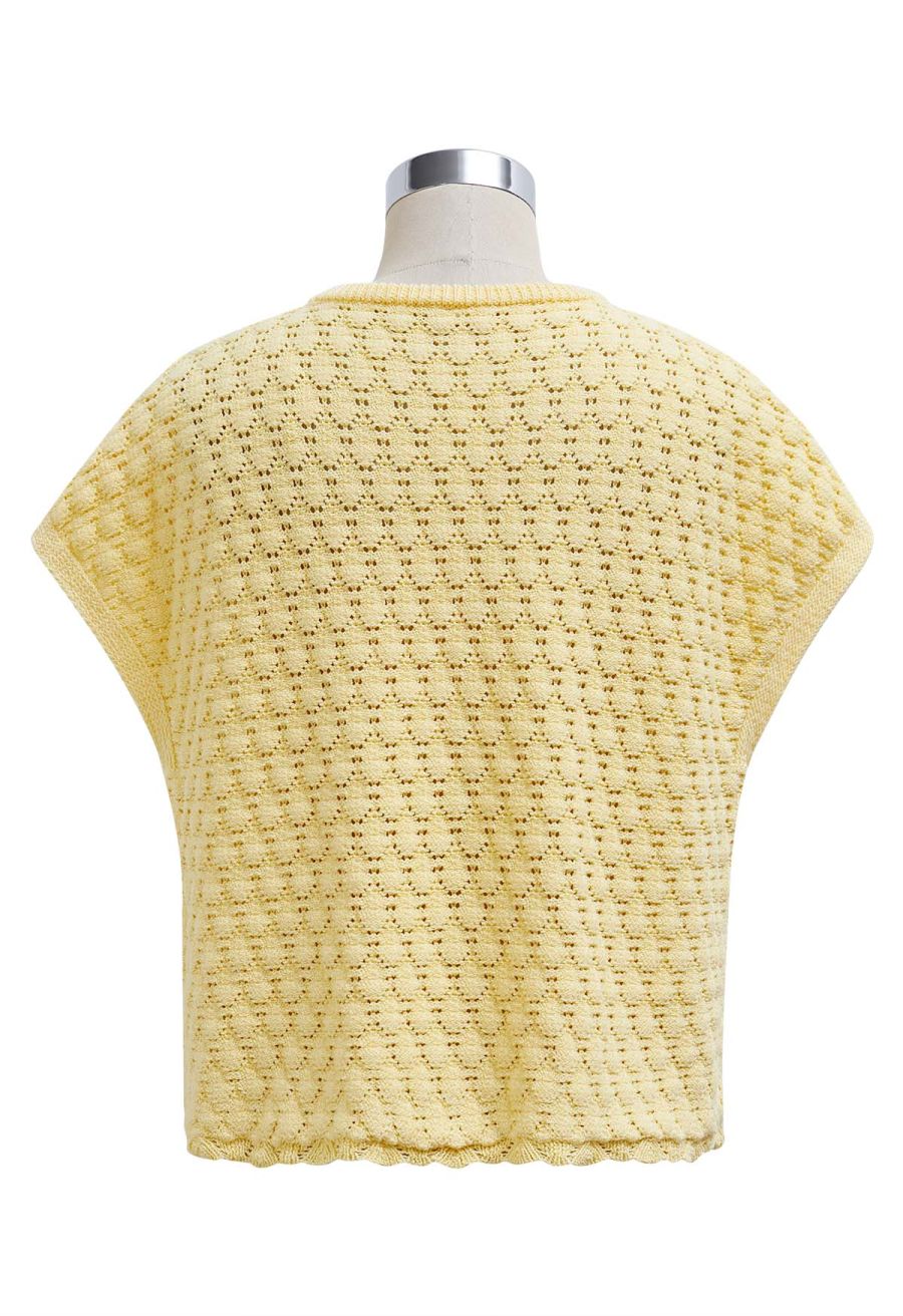Sun-Inspired Button Pointelle Knit Top in Yellow