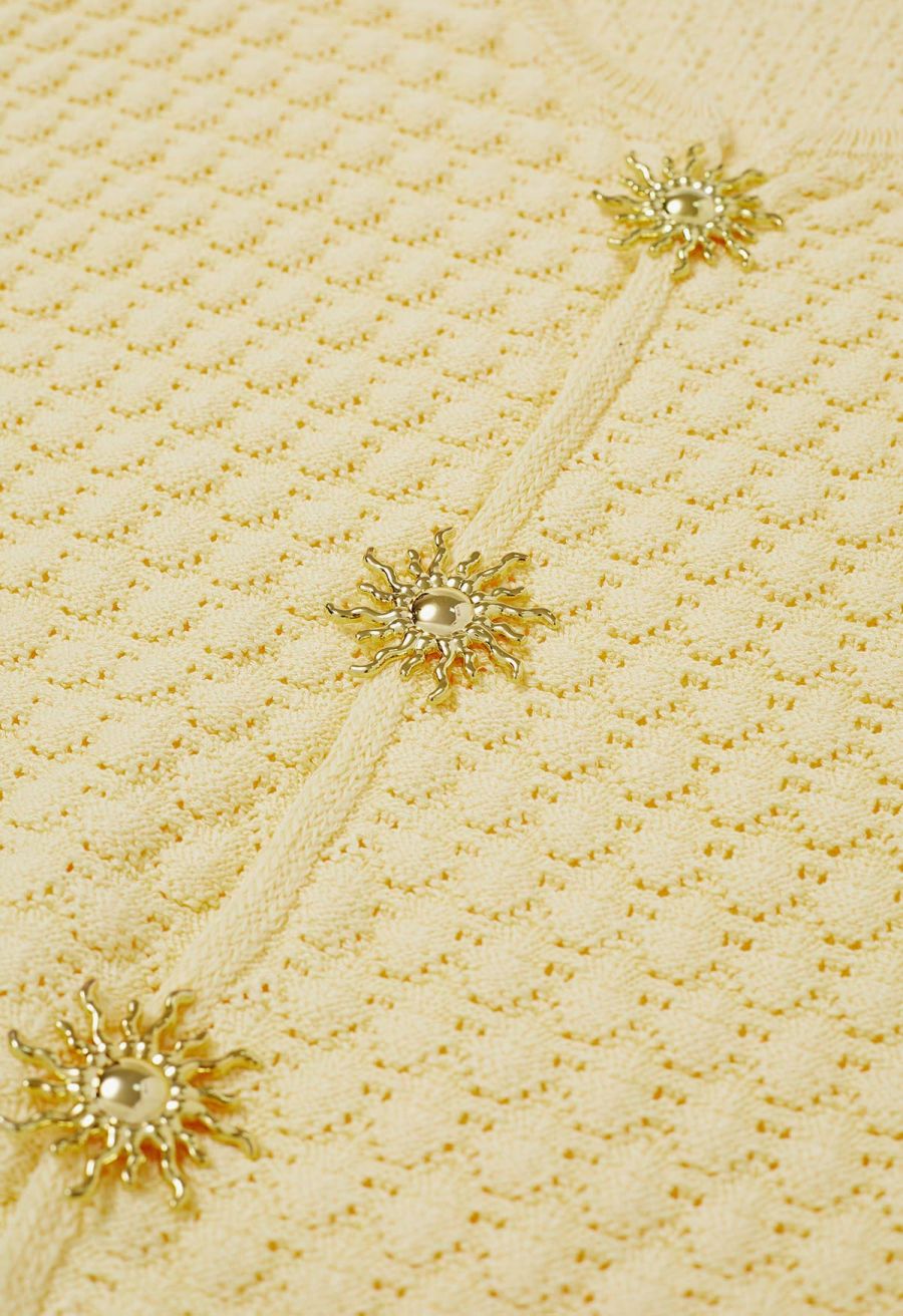 Sun-Inspired Button Pointelle Knit Top in Yellow