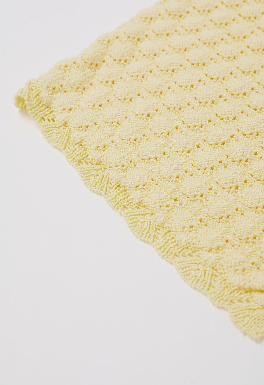 Sun-Inspired Button Pointelle Knit Top in Yellow