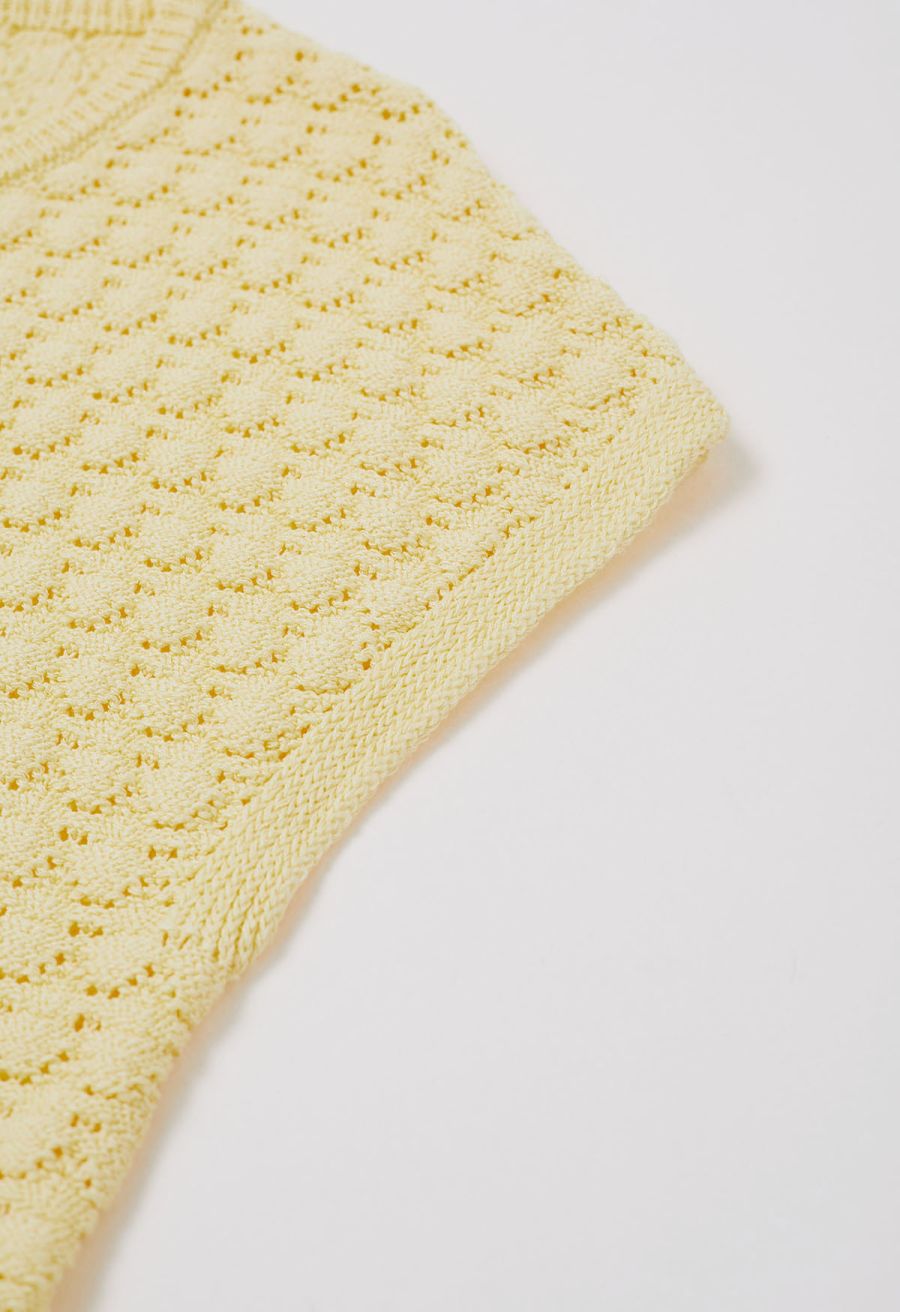 Sun-Inspired Button Pointelle Knit Top in Yellow