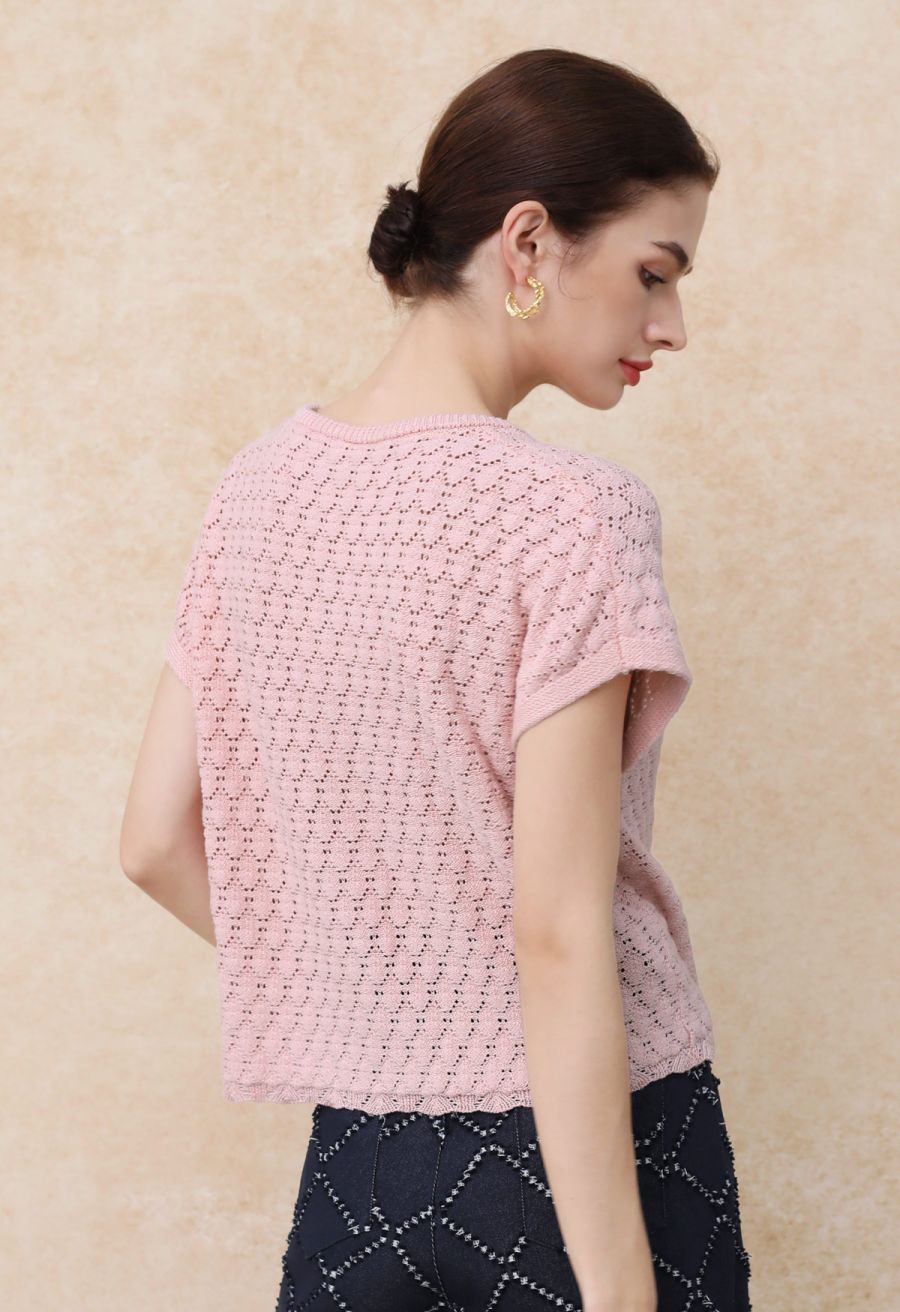 Sun-Inspired Button Pointelle Knit Top in Pink