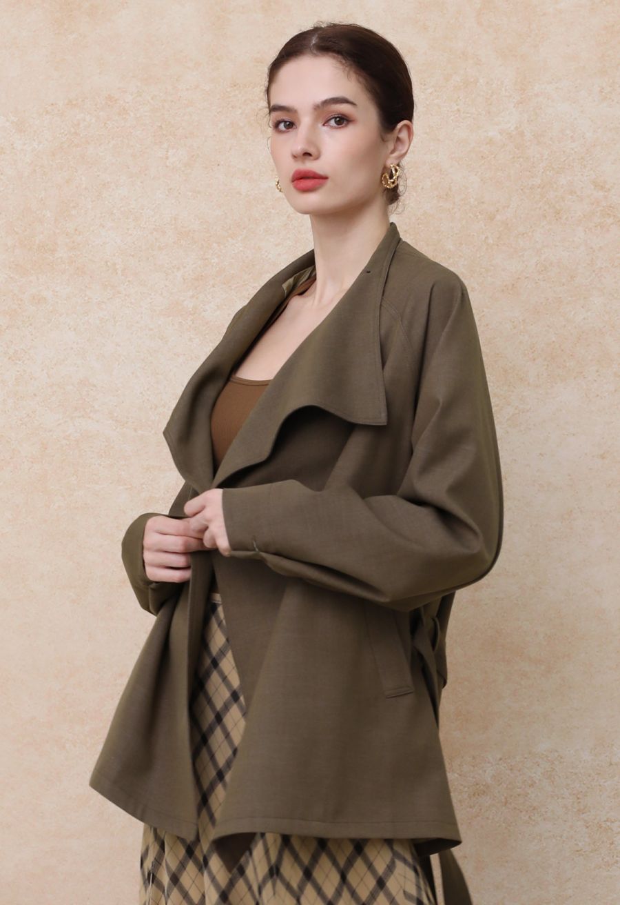 Modest-Styled Wide Lapel Belted Trench Coat