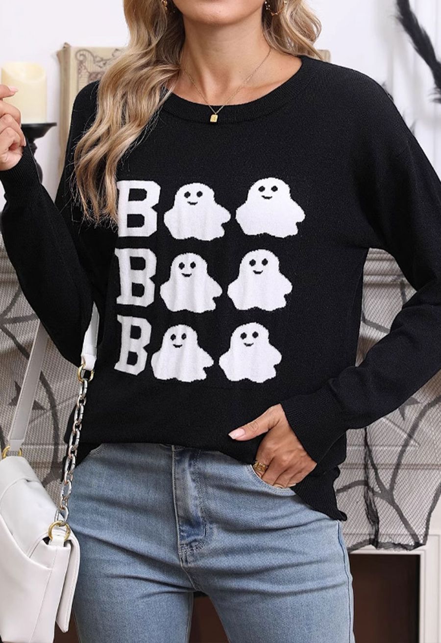 Festive Boo Ghost Jacquard Knit Top