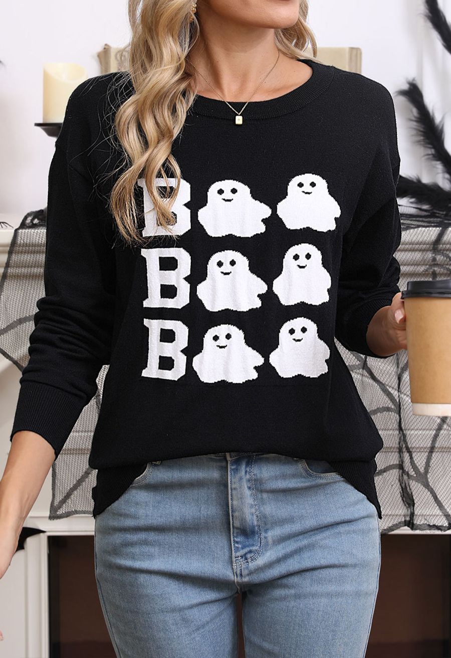 Festive Boo Ghost Jacquard Knit Top