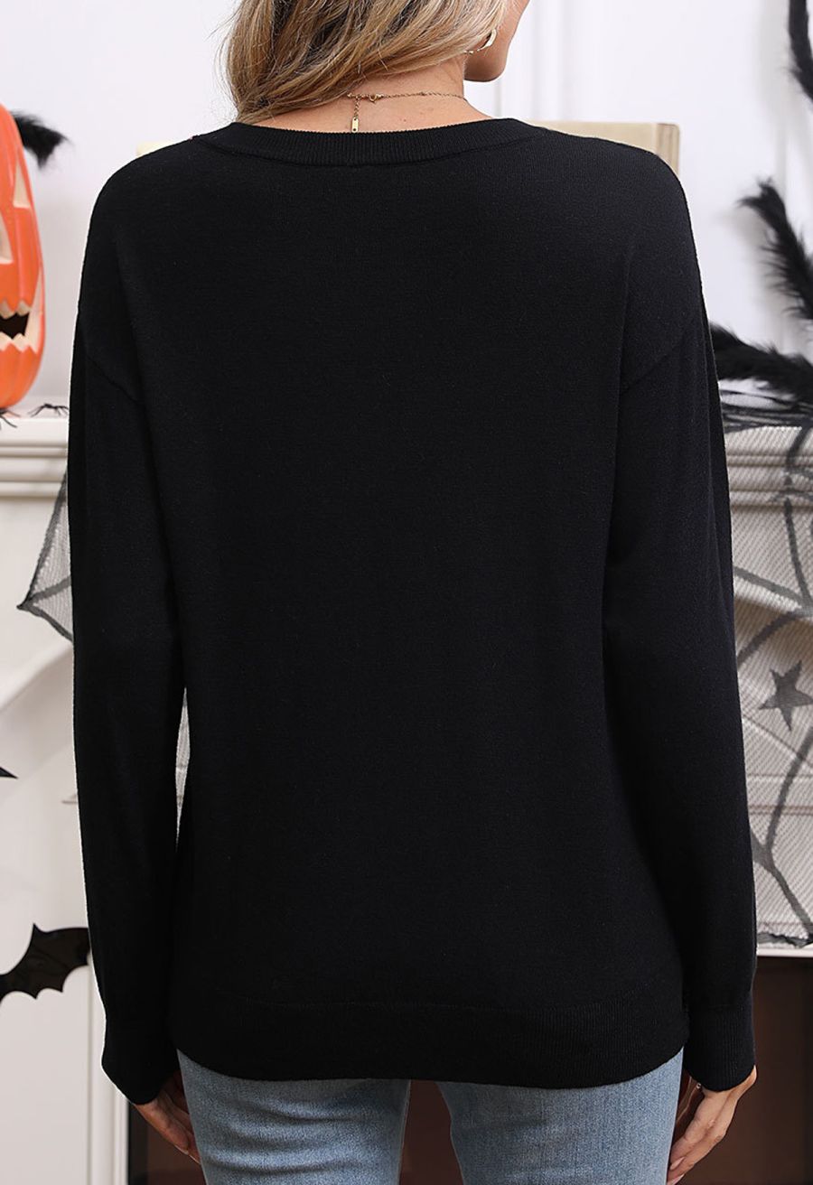 Festive Boo Ghost Jacquard Knit Top