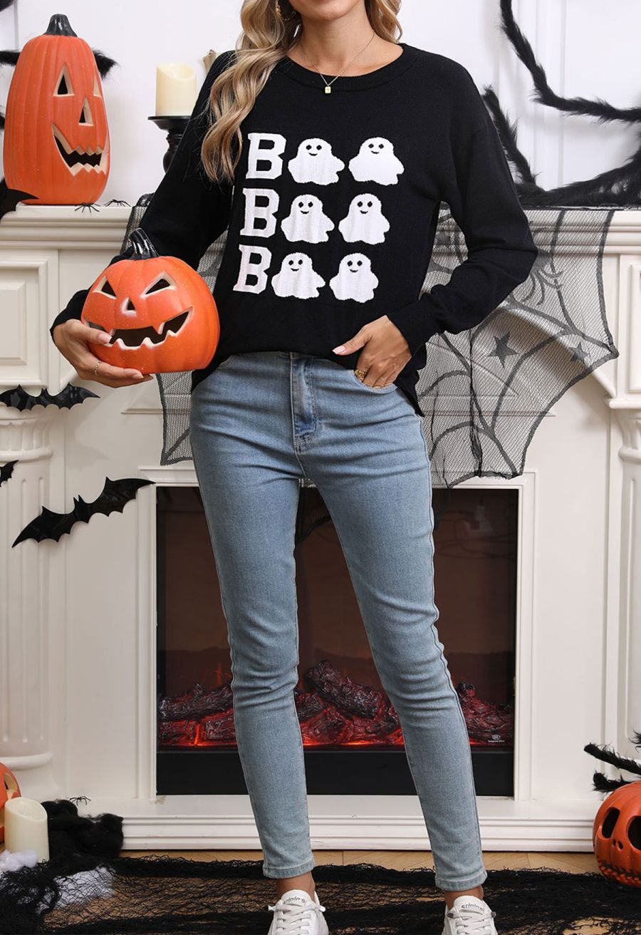 Festive Boo Ghost Jacquard Knit Top