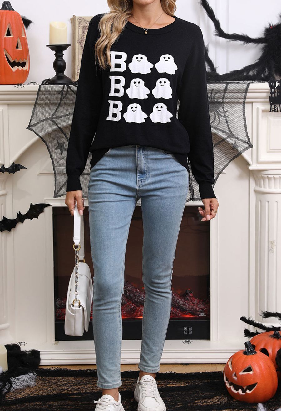 Festive Boo Ghost Jacquard Knit Top