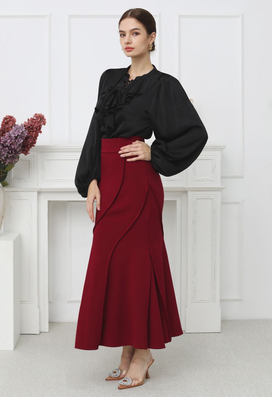 Tiered Ruffle Bubble Sleeve Textured Satin Top in Black