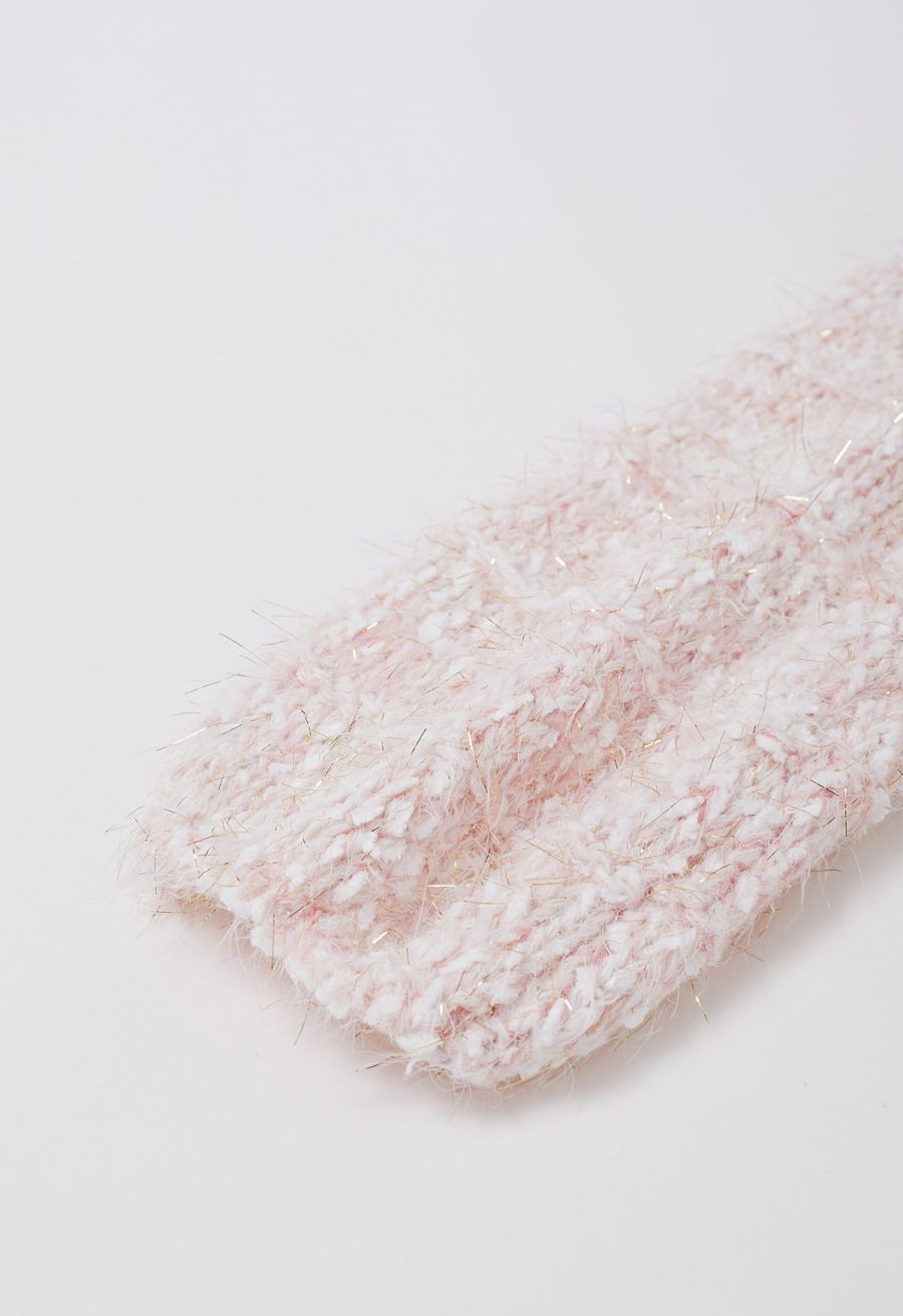 Fuzzy Metallic Thread Chunky Knit Crop Sweater in Light Pink