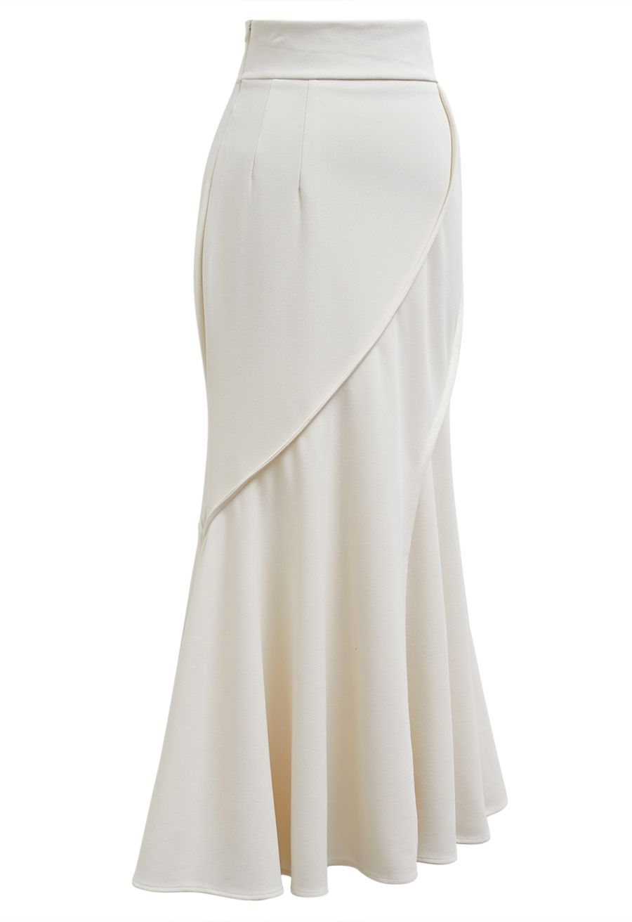 Wavy Seam Mermaid Maxi Skirt in Ivory