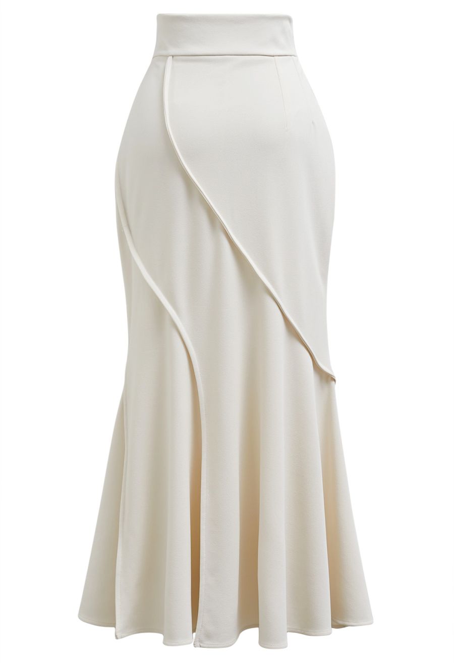 Wavy Seam Mermaid Maxi Skirt in Ivory