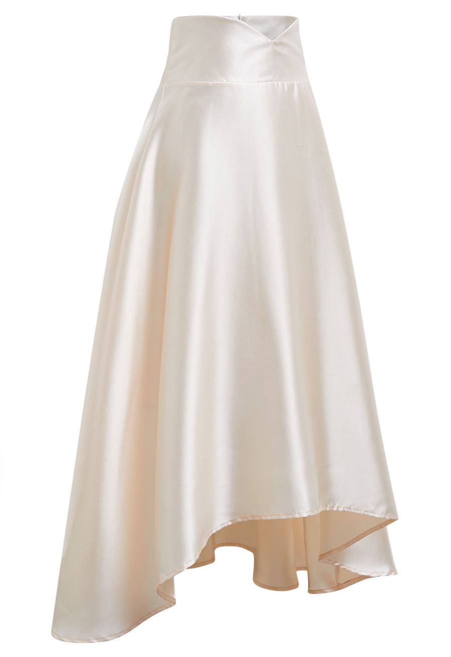 V-Cut Shaped Hi-Lo Hem Maxi Skirt in Champagne