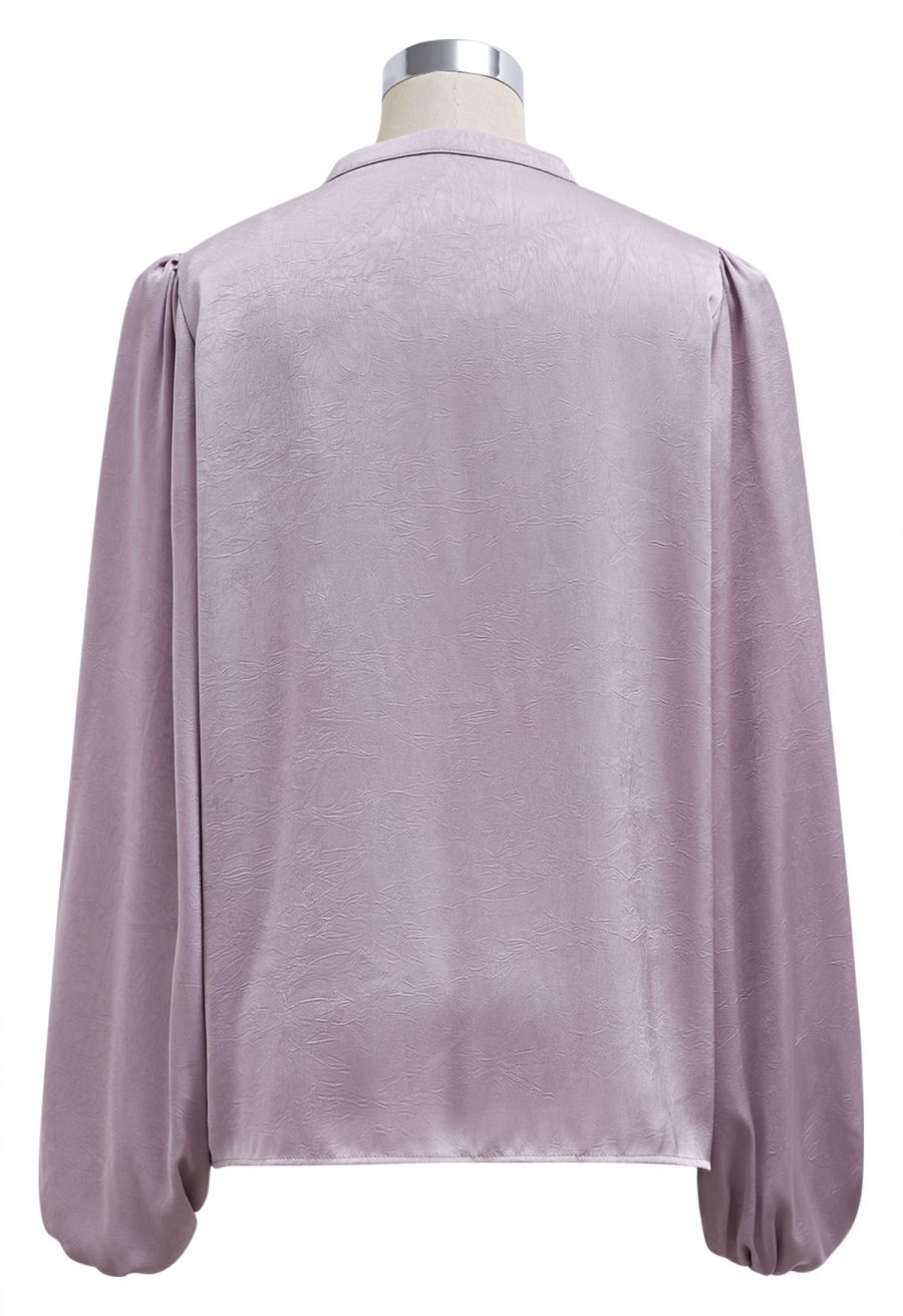Tiered Ruffle Bubble Sleeve Textured Satin Top in Lilac