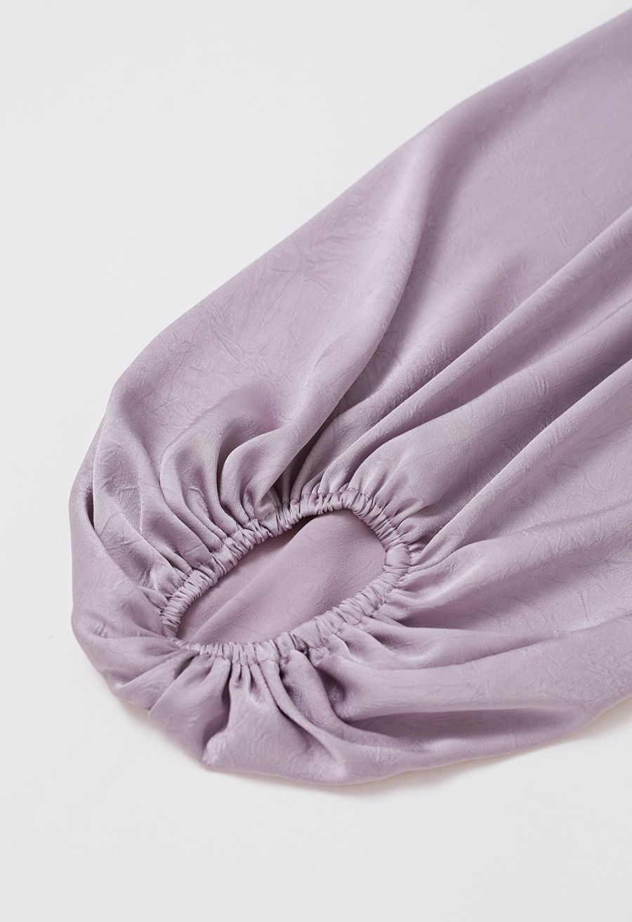 Tiered Ruffle Bubble Sleeve Textured Satin Top in Lilac