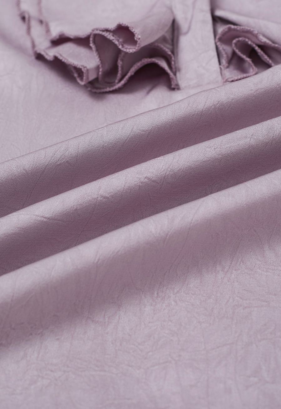 Tiered Ruffle Bubble Sleeve Textured Satin Top in Lilac