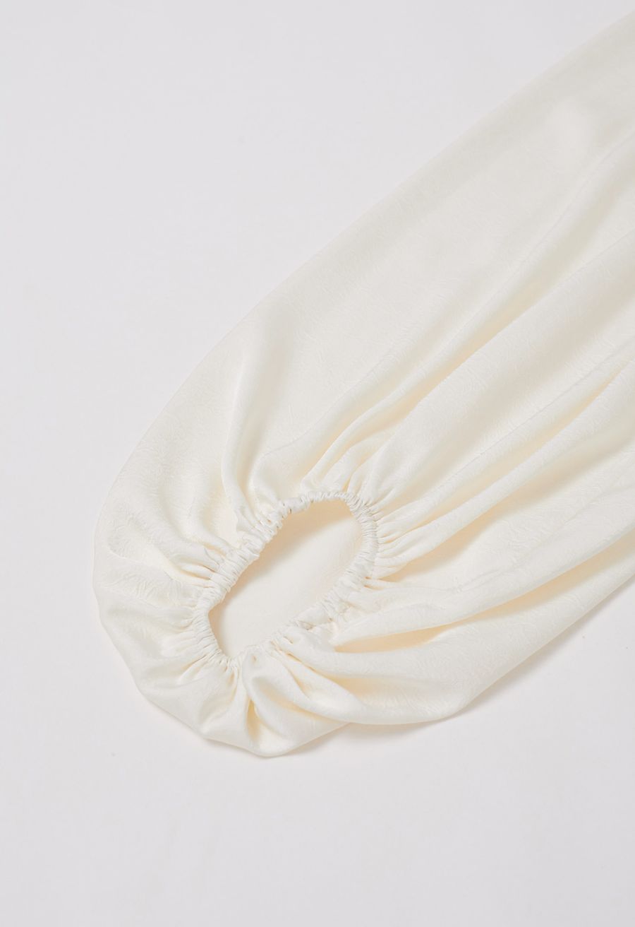 Tiered Ruffle Bubble Sleeve Textured Satin Top in Cream