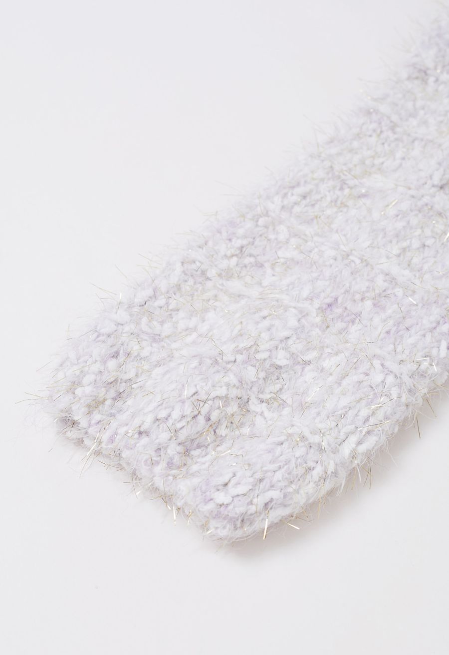 Fuzzy Metallic Thread Chunky Knit Crop Sweater in Lilac