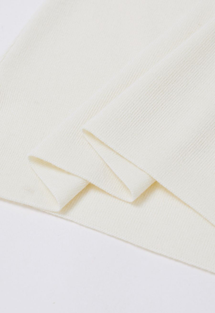 Contrast Edge Square Neck Knit Tank Top in Cream