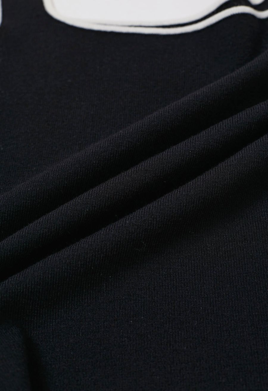 Contrast Edge Square Neck Knit Tank Top in Black