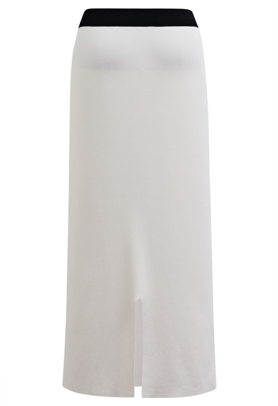Sophisti-Sleek Contrast Knit Pencil Maxi Skirt in White