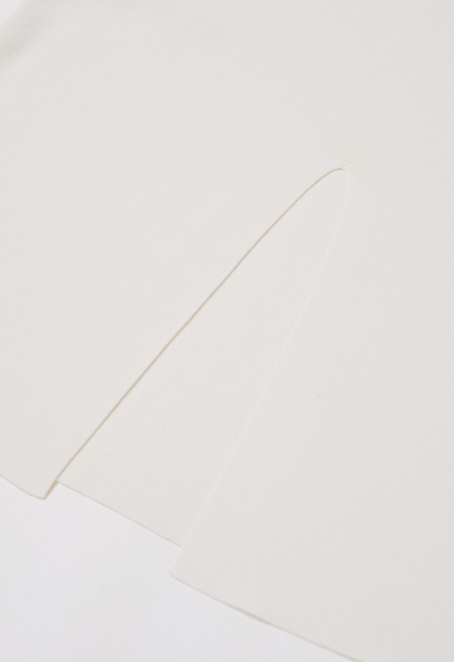 Sophisti-Sleek Contrast Knit Pencil Maxi Skirt in White