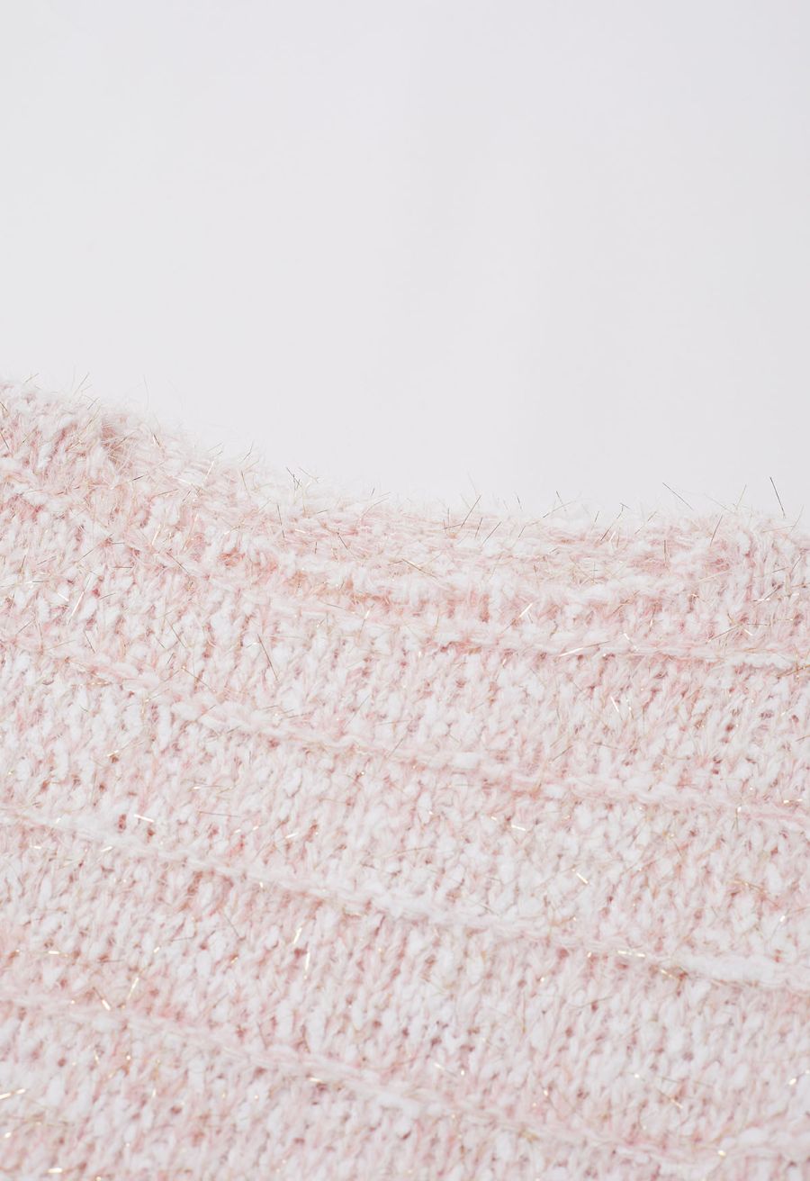 Fuzzy Metallic Thread Chunky Knit Crop Sweater in Light Pink