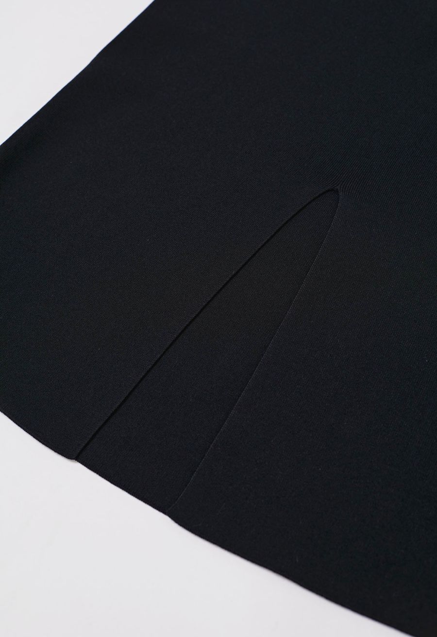 Sophisti-Sleek Contrast Knit Pencil Maxi Skirt in Black