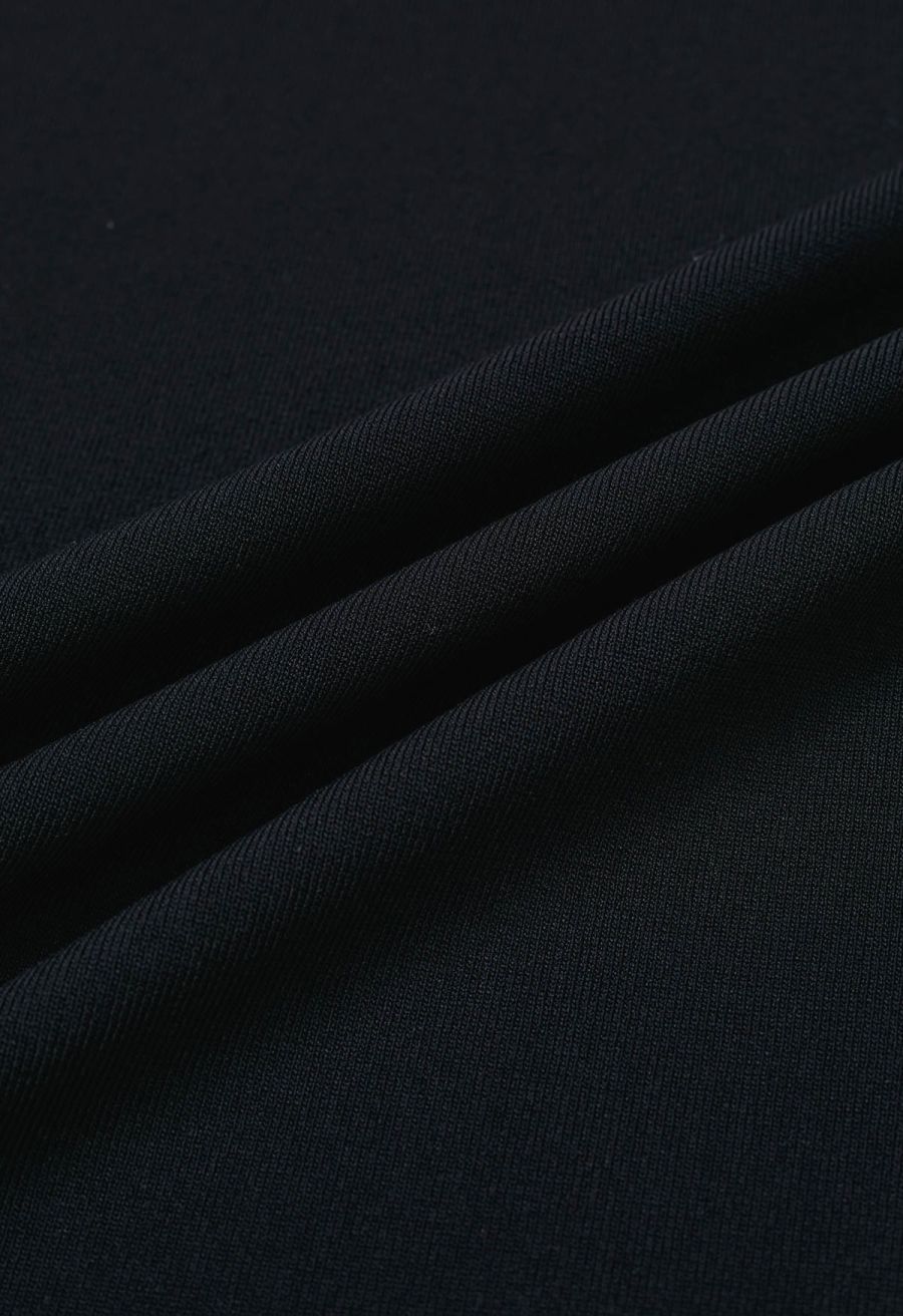 Sophisti-Sleek Contrast Knit Pencil Maxi Skirt in Black