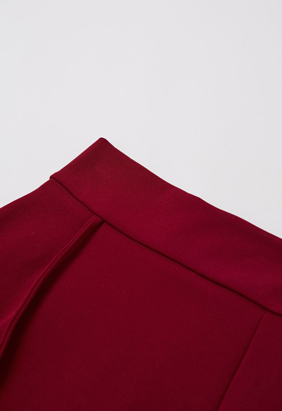 Wavy Seam Mermaid Maxi Skirt in Red
