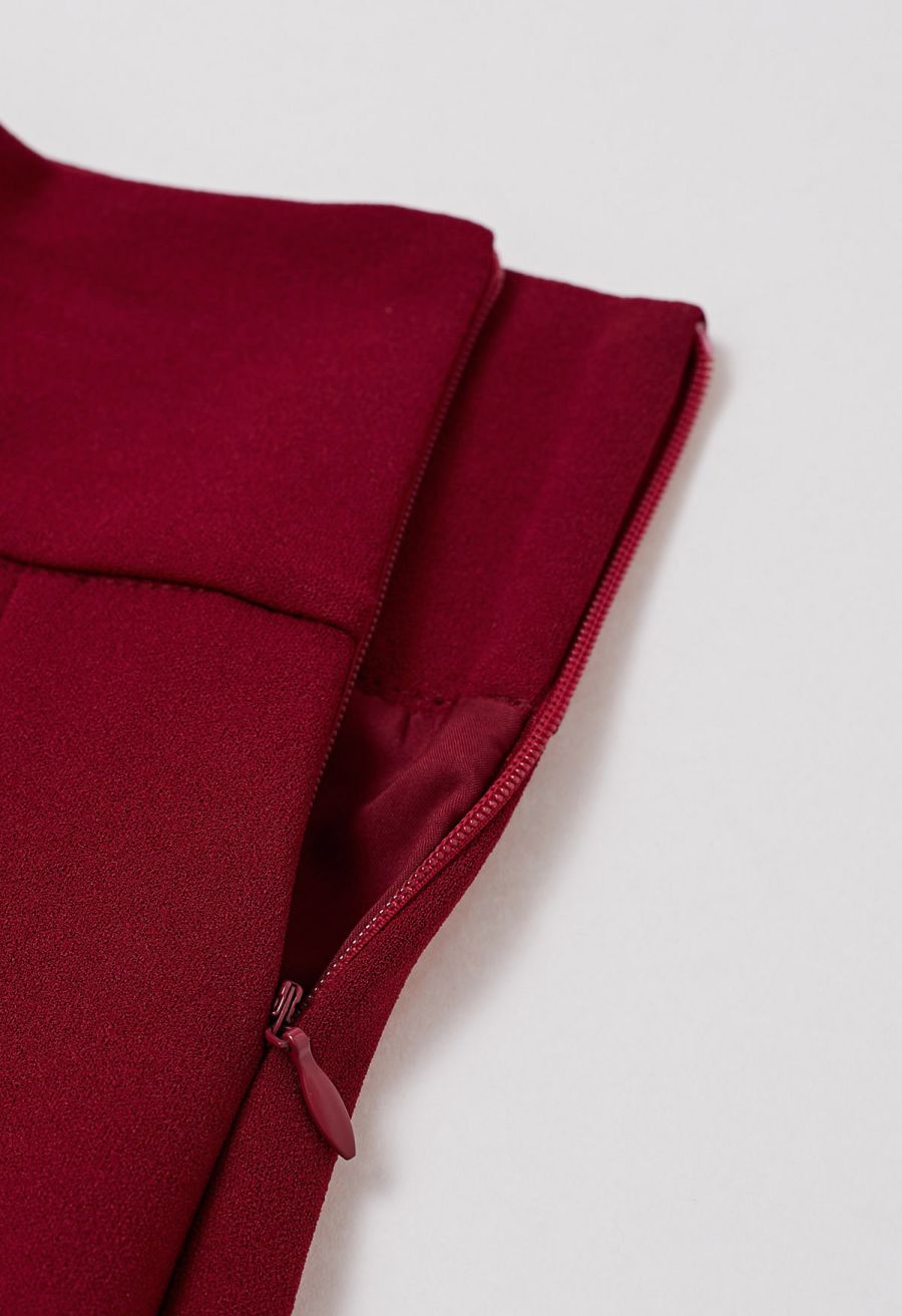 Wavy Seam Mermaid Maxi Skirt in Red