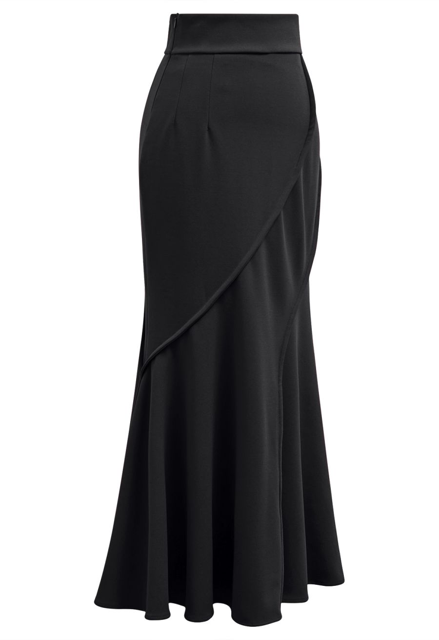 Wavy Seam Mermaid Maxi Skirt in Black