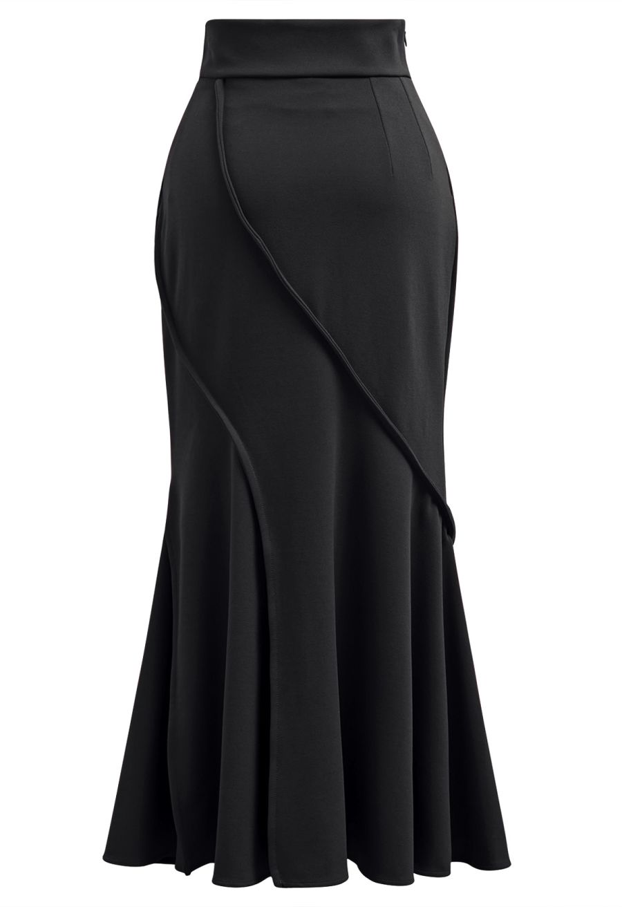 Wavy Seam Mermaid Maxi Skirt in Black