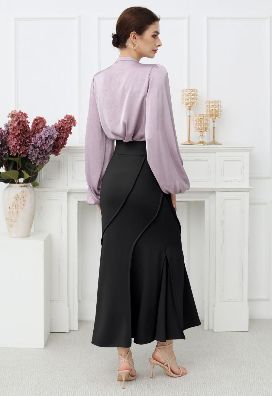 Wavy Seam Mermaid Maxi Skirt in Black