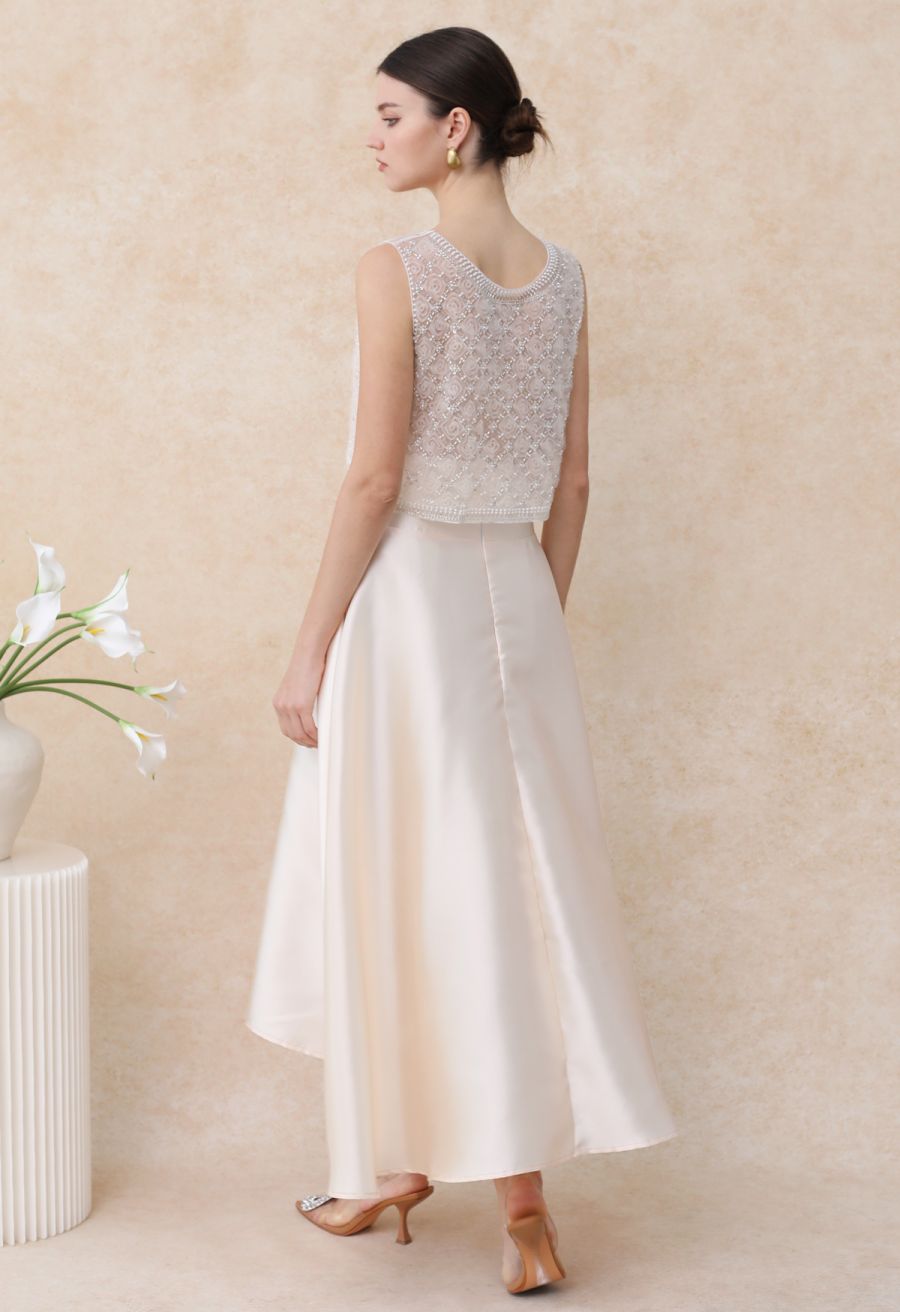 V-Cut Shaped Hi-Lo Hem Maxi Skirt in Champagne