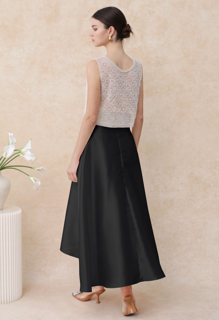 V-Cut Shaped Hi-Lo Hem Maxi Skirt in Black