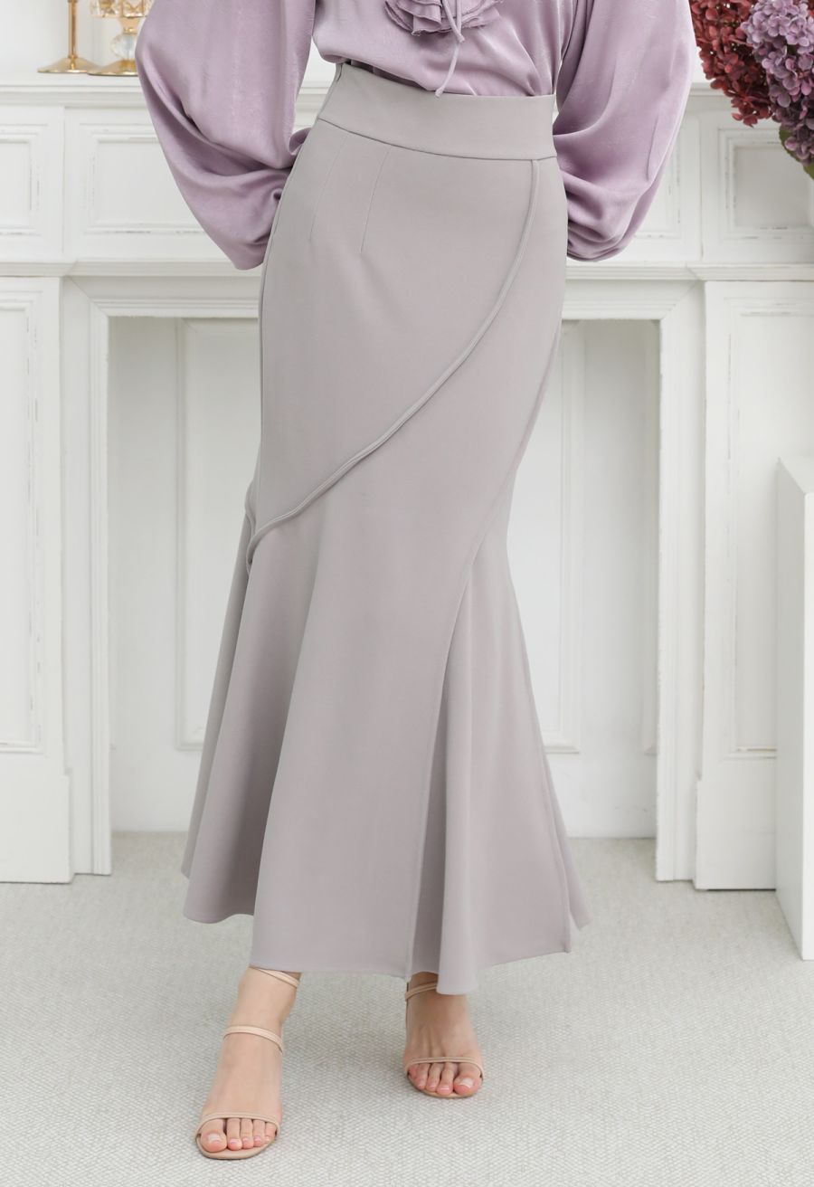 Wavy Seam Mermaid Maxi Skirt in Lavender