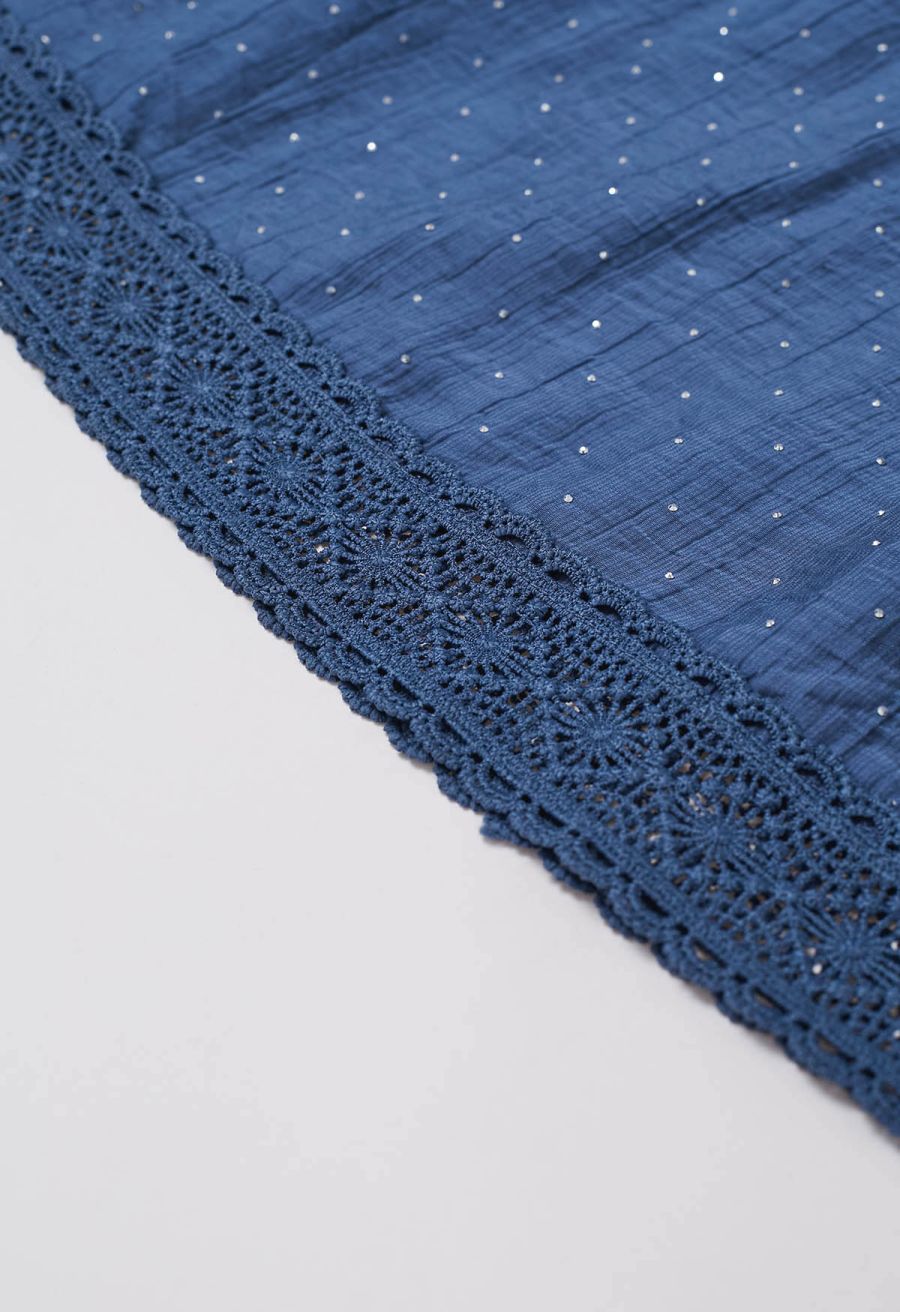 Rhinestone Decor Cutwork Panel Button Maxi Dress in Navy